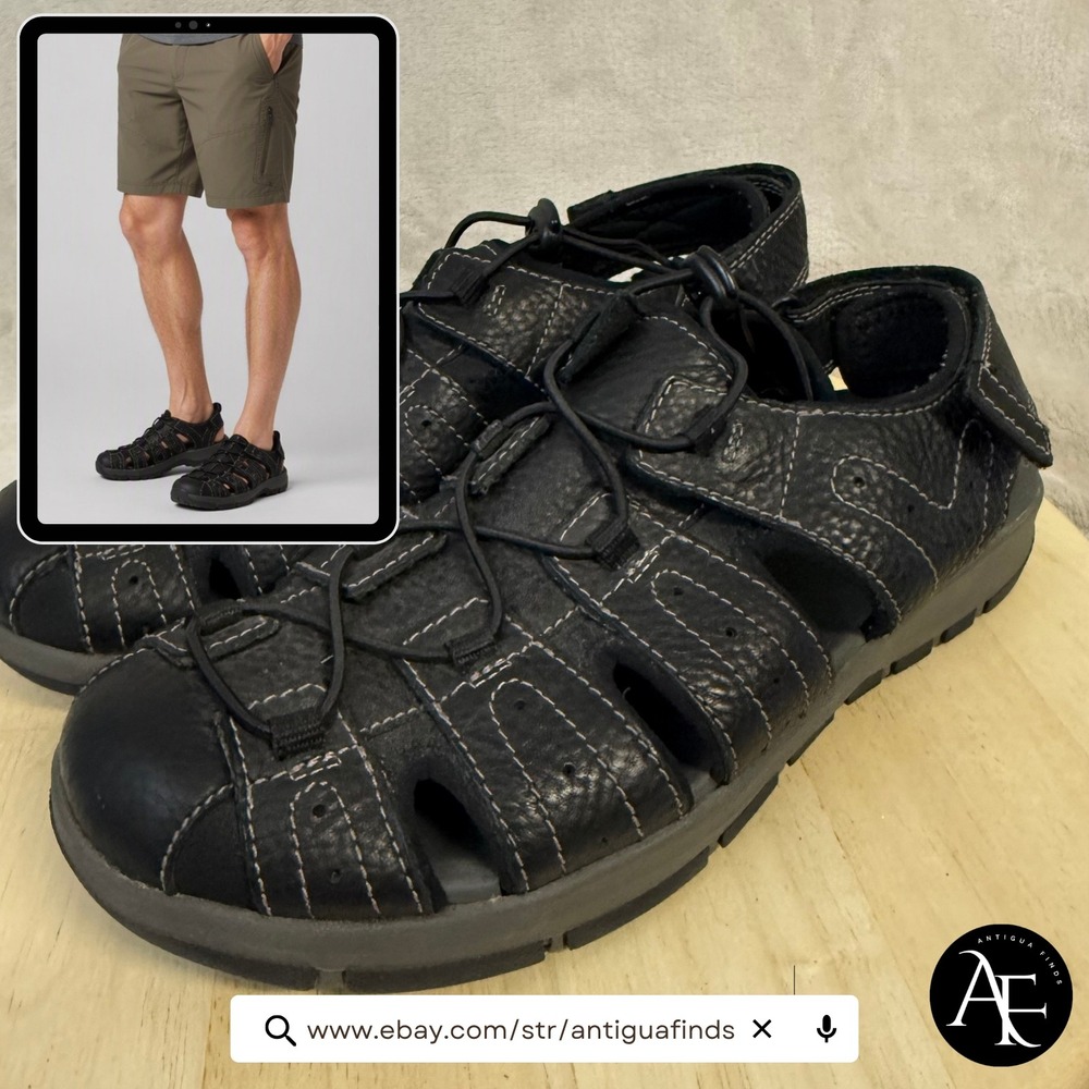 Clarks Collection Mens Black Leather Fisherman Sandals Bungee 11 261338917100
